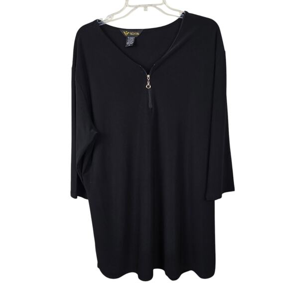 Valentina Black Half Zip Neck Slinky Tunic Mob Wife Witchy Liquid Knit Top 1X - Picture 1 of 11